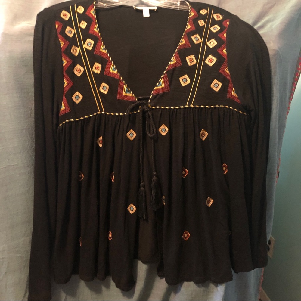 Neiman Marcus boho tie front cardigan - Picture 5 of 12